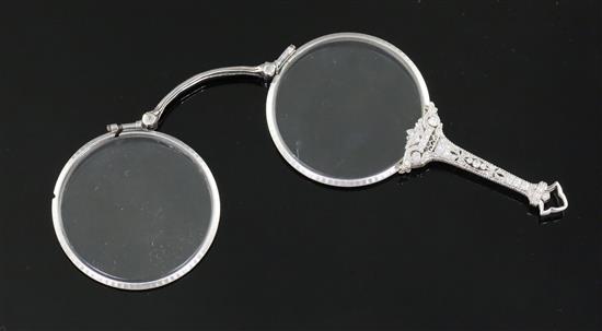 A 1920s style platinum? and diamond set lorgnette,